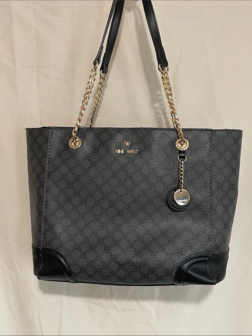 Nine West Black Tote with Gold Chain Accents